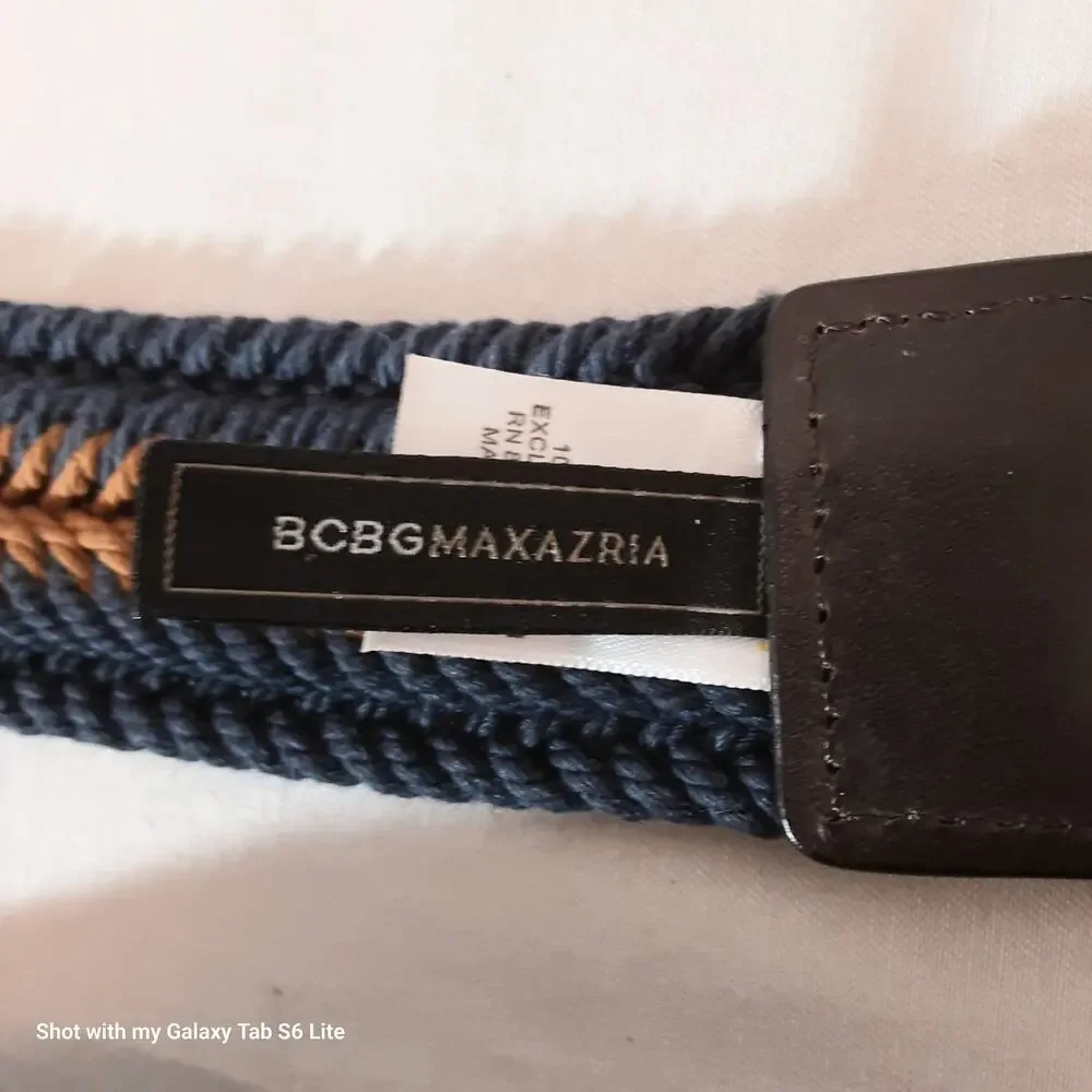 💎BCBGMaxazria Woven Surcingle Belt XS/S Navy Blue Burnt Orange